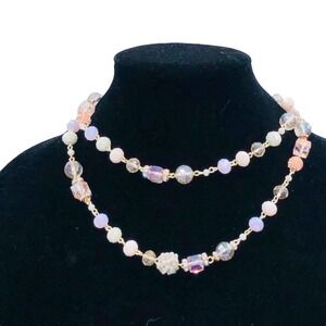 Rush By Denis & Charles Pink Crystal Beaded Necklace 40" Jewelry Vintage